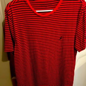Nautica men’s red and black striped tee shirt.